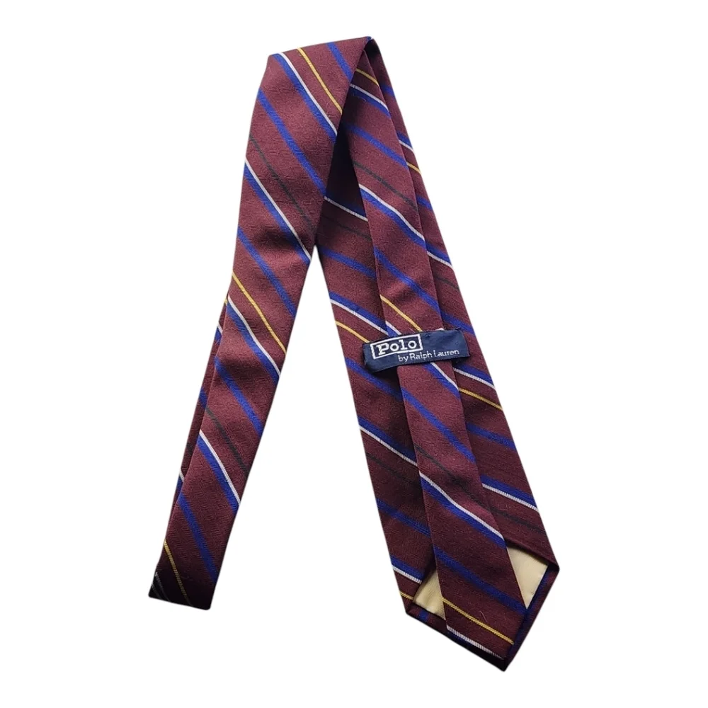 Polo Ralph Lauren Wool Silk Tie Burgundy Stripe Made USA Handcrafted Purple Tag